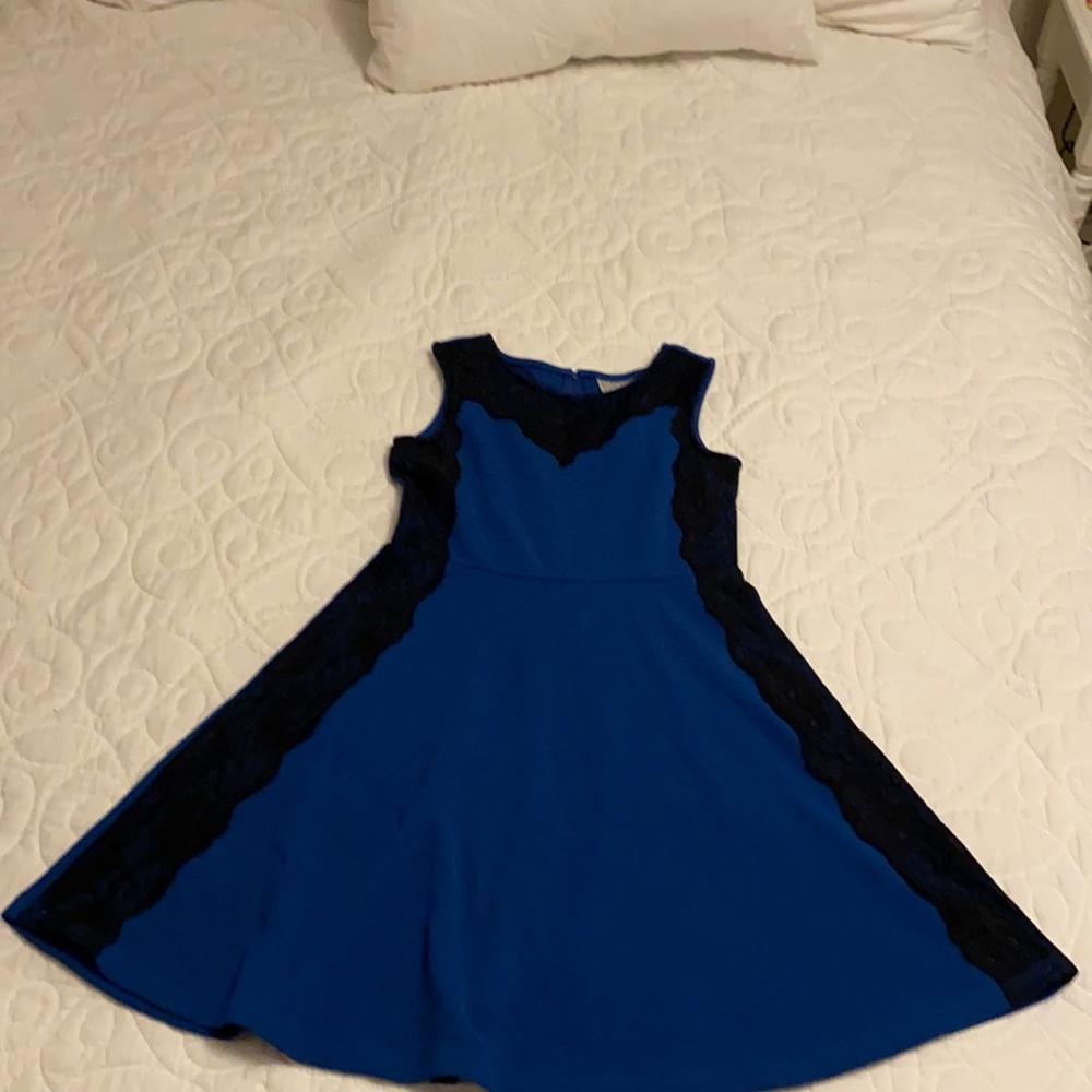 Blue dress with black lace accent